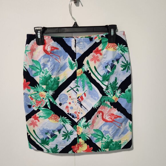 Talbots Blue Green Black Tropical Beach Print Straight A Line Skirt - Size 6 - Picture 8 of 8